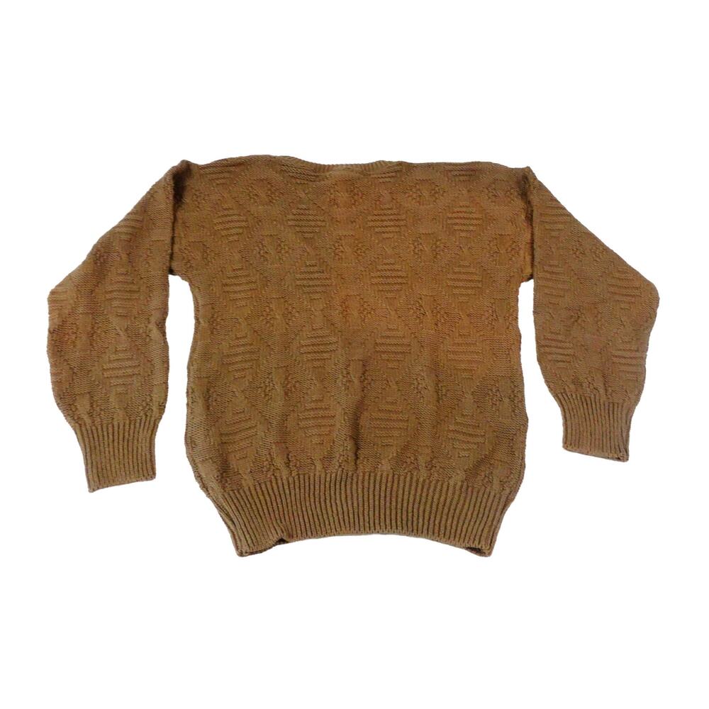John Weitz Vintage Cable Geometric Knit Brown Sweater Made in the USA Large - Picture 8 of 8